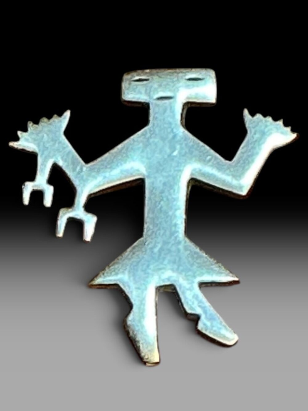 Vintage Modernist Figural Brooch Silver Tone Abstract Tribal Folk Art Lightweigh